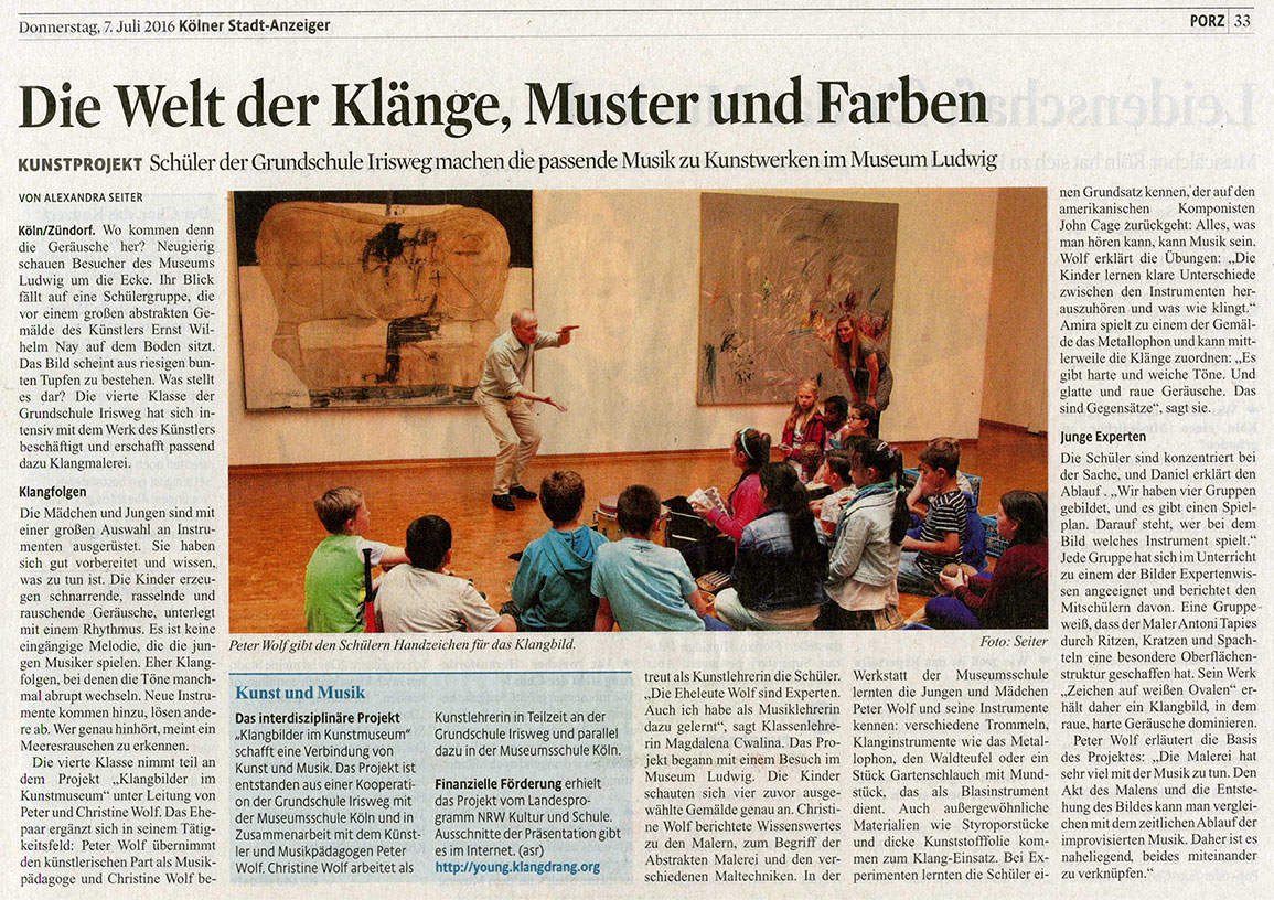 Bericht im Kölner Stadt-Anzeiger über das erste Klangmalerei-Projekt im Museum Ludwig